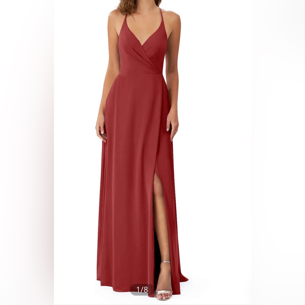 Azazie Davis A-Line Pleated Chiffon Floor-Length Dress Rust